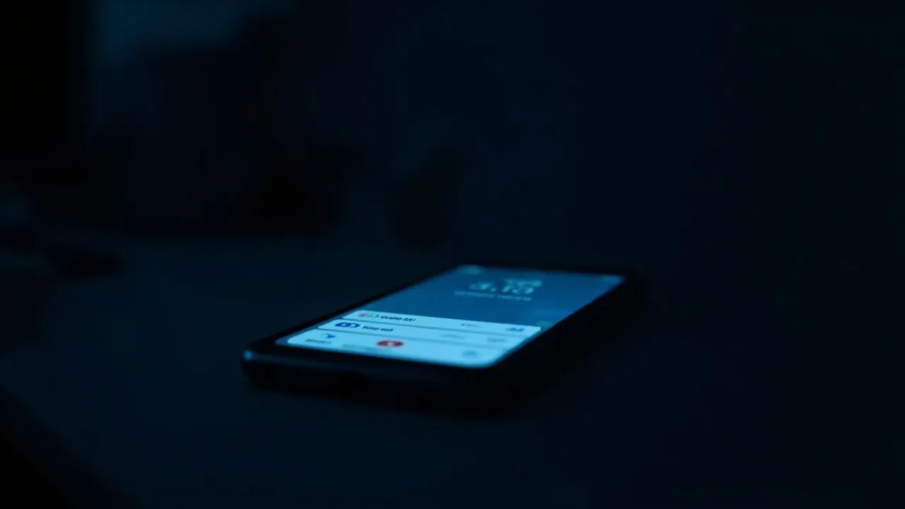 A smartphone on a dark office desk at night showing multiple missed call notifications stacking up on the lock screen