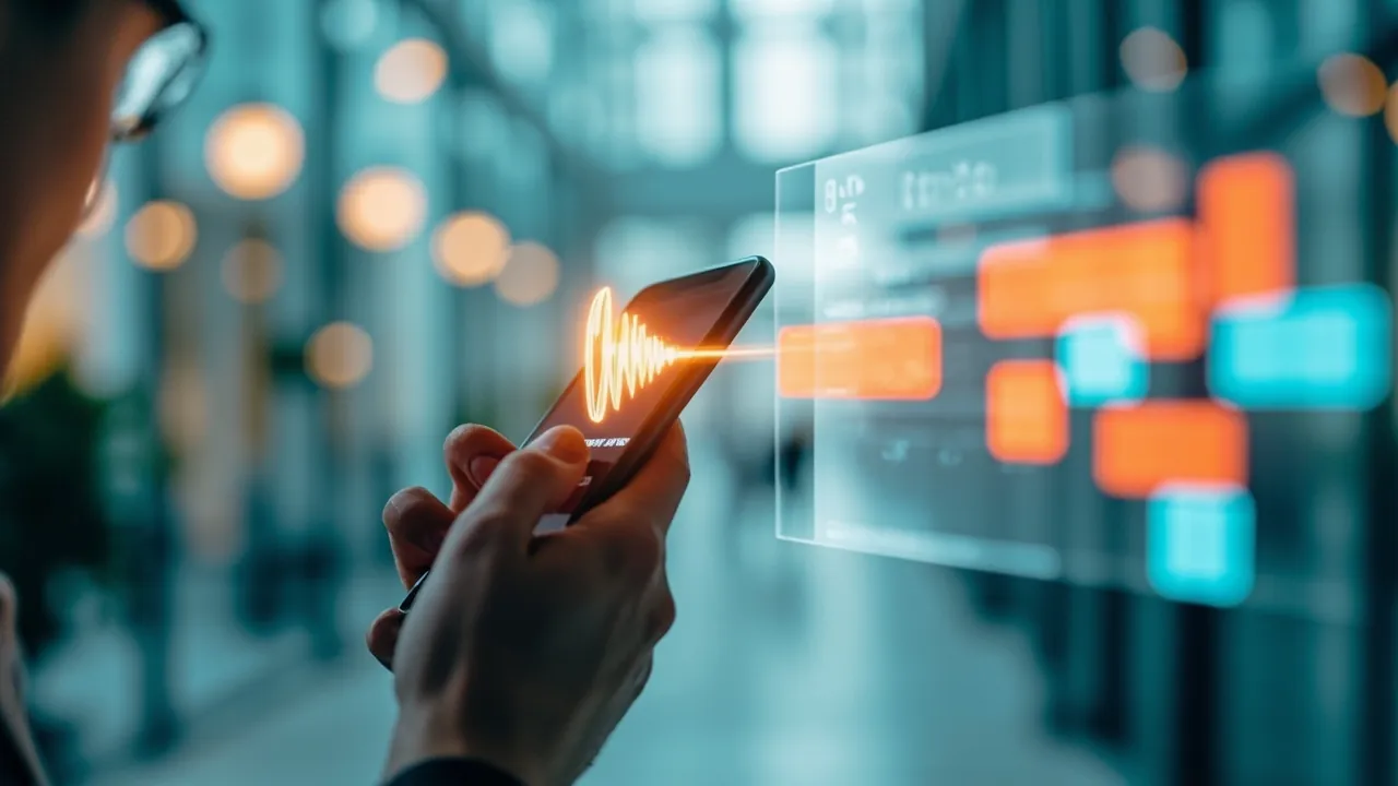 A smartphone voice signal moving into an abstract call-processing workflow