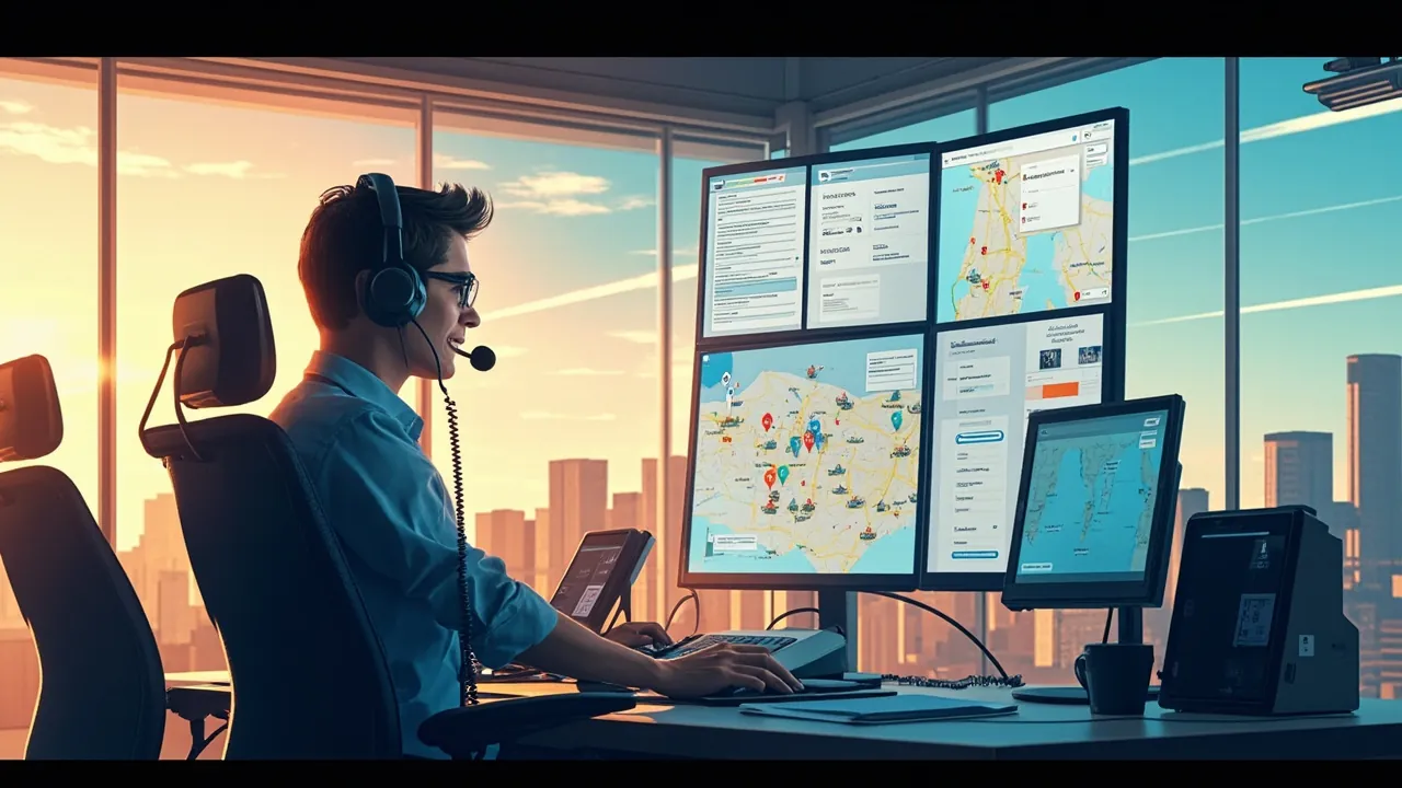 A dispatcher reviewing incoming call details on a screen